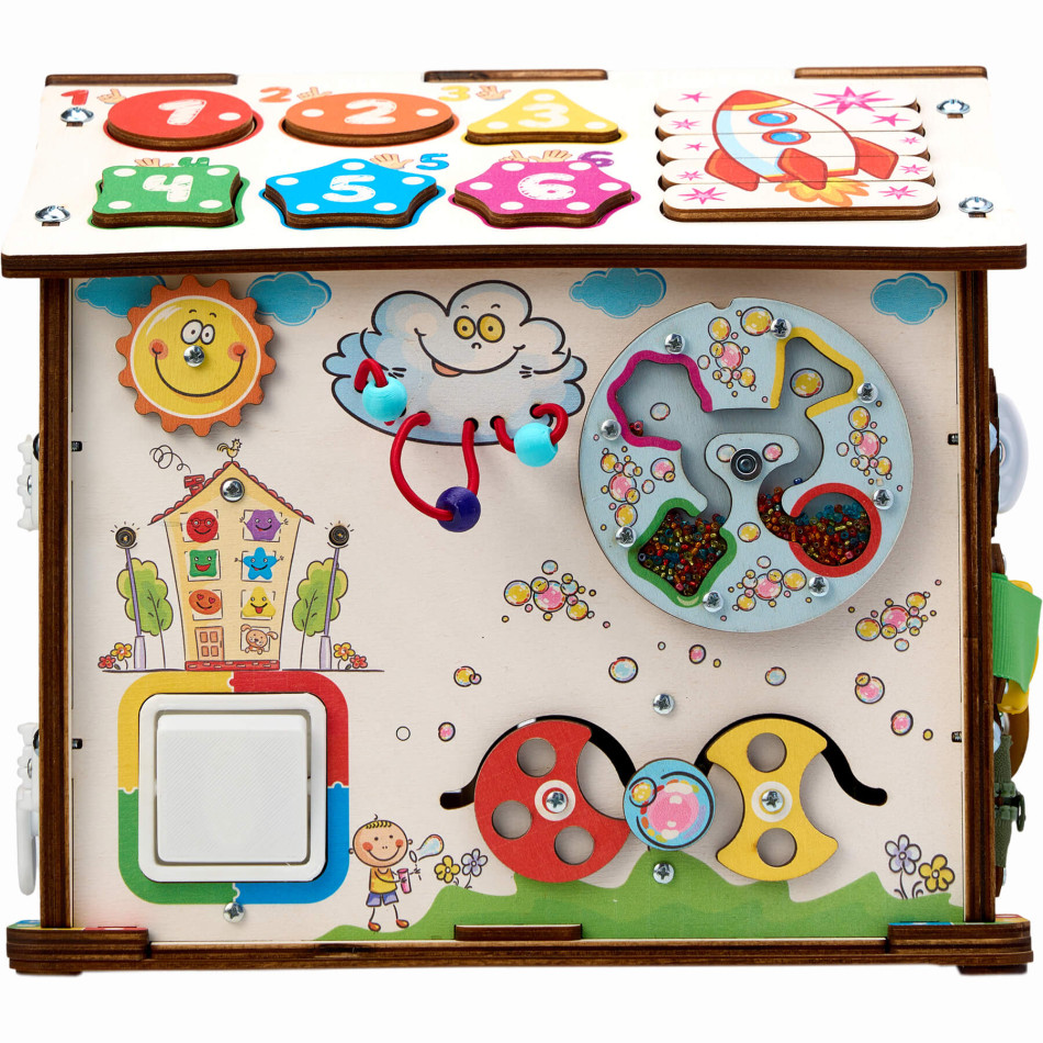 Бизиборд домик Смайлики на машинке 2.0 со светом